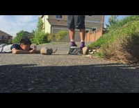 Kid Tries To Break Scooter With Big Rock and Accidentally Hits Friend