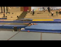 Guy does flip on gymnastic runway mat and scorpions, friend yells yes