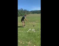 Girl hits wrong golf ball club fail 