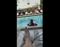 Woman swim pool mannequin head on top