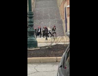 Gothic clothes dance group stairs street car