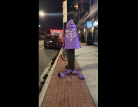 Grimace pants on floor in parking machine