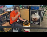 Man beats the baseball mitt at the office 