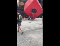 Collab WINY - Man skateboard out of large red cube