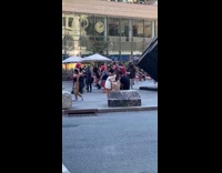 group of goth people dancing filming