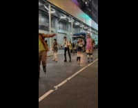 Billy rides bike strolls around with skaters