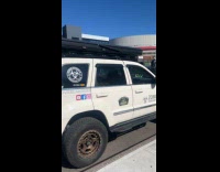 White truck with stickers Zombie Response Team