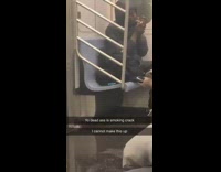 Guy smokes crack cocaine in the corner of subway train