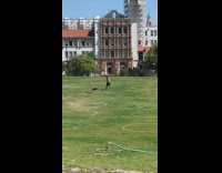 Man shirtless punch workout alone grass yard