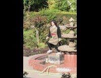 Girl animal print dance fountain almost fall