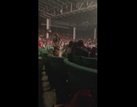 Woman in crop top poses in the seats at a concert