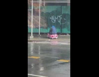 Man pink kid car street