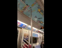 Subway standing pole not bolted in ceiling