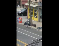 Guy practices boxing in middle of pt. 2 
