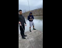 Guy casts fishing rod hits friend fail 