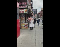 Guy carries whole dead pig down sidewalk 