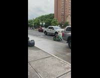 Old man ride mobility chair with music.