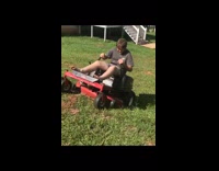 Collab Allfails - Kid Drives Red Lawnmower Up Hill And It Topples On Top Of Him