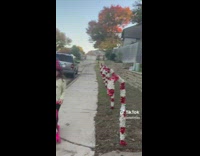 Little girl falls forward on pink scooter sidewalk 