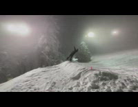 Guy riding snowboard tries to jump fail