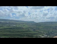 Overlooking view of terraces on hill and coastline