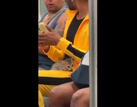 Collab WINY - Man black yellow outfit kitten on lap