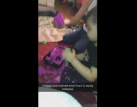 Boy plays with kinetic sand and says look how big my balls are