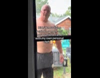 Man knocks and offers food to filmer