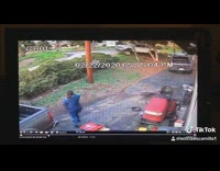 White truck drives off road through driveway