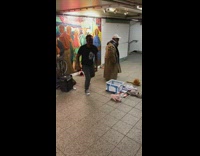 Collab Subway Creatures - Subway rapper hugs and dances with homeless man in station