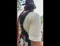 Man goes bungee jumping in mountains of Squamish, Canada