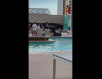 Woman black bikini twerk poolside party music