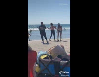 Guy records two girls tiktok dance beach 