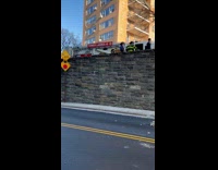 Bus accident hits and crash the wall