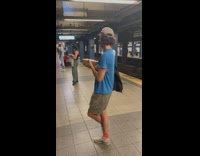 Man Brings and Rides Bicycle on Subway Station