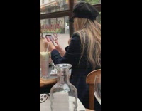 Black hat girl selfie restaurant milkshake 