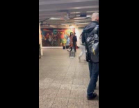 Man dance with skeleton in sunflower dress