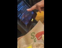 Girl laughs and drools at restaurant 