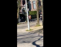 Guy brown jacket dance video street side