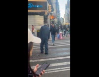 Michael Myers in the middle of crosswalk