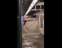 Tropical storm Ida flood waters block New York City subway exit