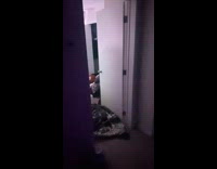 Guy jumping on bed with his knees