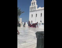 Long red dress girl white building photoshoot 