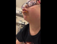 Kid with sauce on lips asking for kisses 