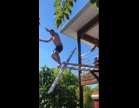 Ladder Dive into Inflatable Pool Fail 