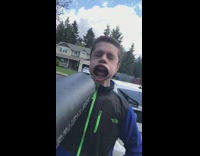 Air blower on guy face large mouth