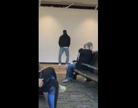 Guy black hoodie dance tiktok airport lobby