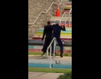 Two women cosplay tiktok dance at stairs