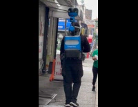 Google street view trekker walking on street