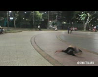 Guy cartwheel backflip fail park black shirt